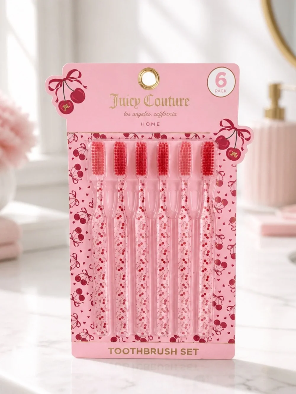 Juicy Couture Cherry Pink 6-Pack Toothbrush Set New